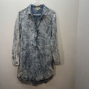 Anthropologie Cloth & Stone Shirt Dress Womens S Blue Striped Faded Chambray